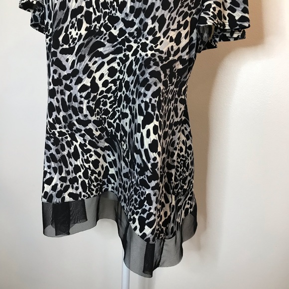 Dressbarn Leopard Short Sleeve Shirt Blouse Gray L - Picture 3 of 7